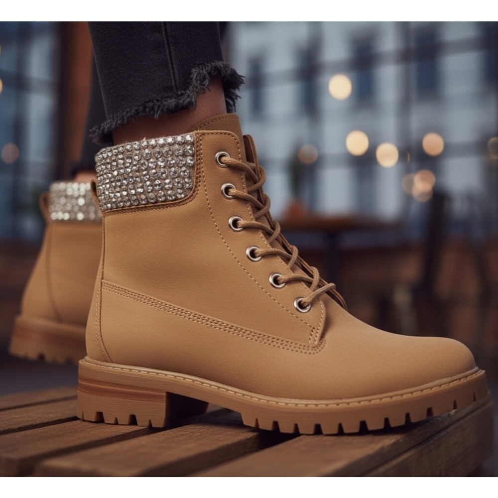 𝙇𝙖𝙨𝙩 6.5, 8.5, 9 & 10🖤BROOKLYN WAY RHINESTONE BOOT - TAN